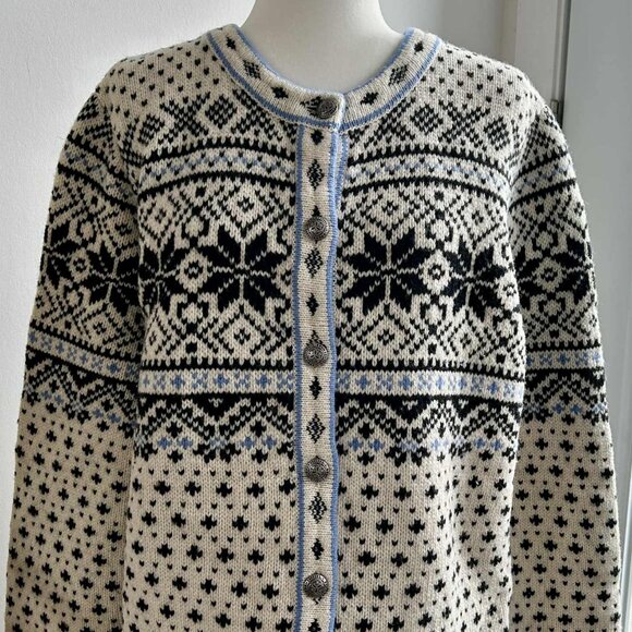 L.L.Bean Vintage Ivory & Black Pure Lambswool Nordic Heritage Cardigan – US XL - Picture 4 of 13